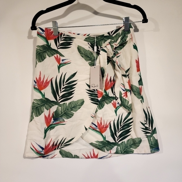 Rails NWT Green Orla Wrap Skirt Linen Blend Birds of Paradise Flower Print sz XS - Picture 4 of 15